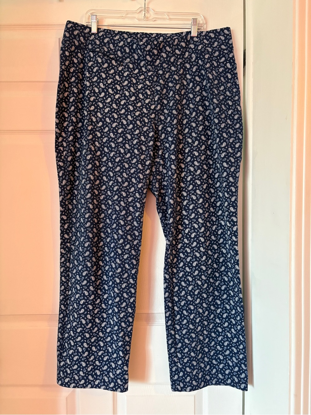 Lands’ End Starfish Mid Rise Straight Leg Pants in Navy Blue with Paisley Print